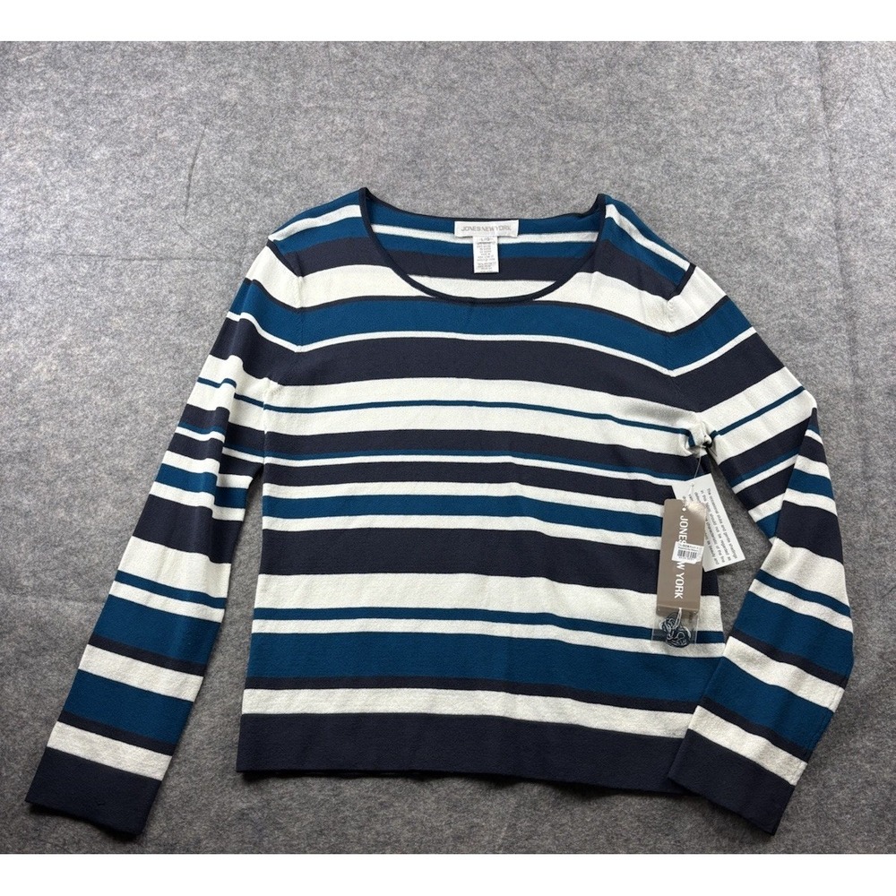 Jones New York Women's L Striped Blue Long Sleeve Sweater VTG Classic NWT 90s
